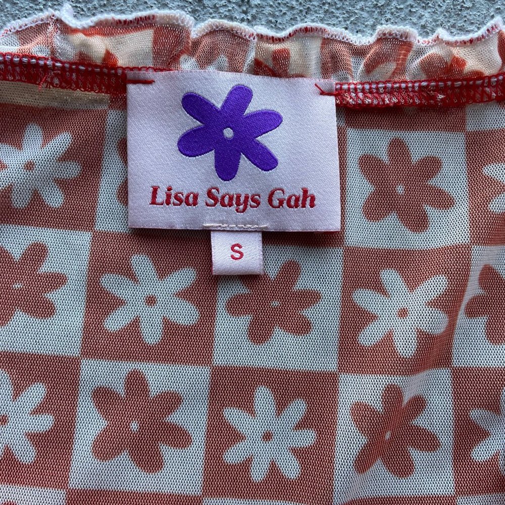 Lisa Says Gah Cropped Mesh Flower Print Top - Picture 2 of 5